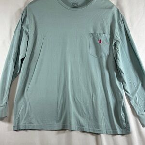 Polo Ralph Lauren Men's Long‎ Sleeve T-Shirt Blue with Pink Pony Size M